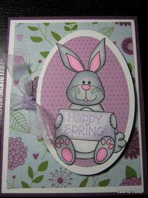 Happy Spring
Colored the bunny with copics and cut out, adhered to oval.
