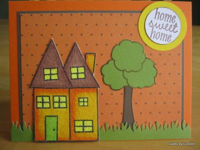 Home Sweet Home
Colored house with copics. Paper pieced tree, masking the green part to make it bigger and stretched out the trunk a little before stamping. Grass is a punch.

