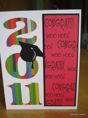 Congrats! Graduate
Using "Congrats!" from Kites2fly and the "woo hoo!" freebie, I stamped the red cardstock. Cut out 2011 and cap using the cricut.
