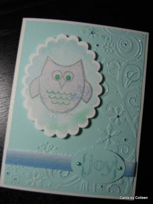 Joy Owl
I wanted to do a wintery owl and this is what I came up with. Paper pieced the owl, the sentiment is from holly4christmas.
