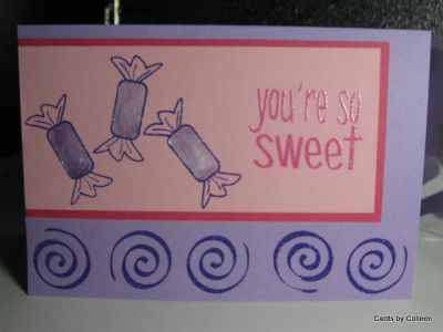 You're So Sweet
Used purple and pink embossing powders and then painted the candy in with liquid pearls.
