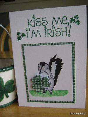 Kiss Me
Used the Shamrocks4us for the sentiment, shamrocks and the shamrock the skunk is holding.
Keywords: shamrocks4us