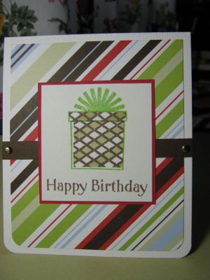 Birthday gift
Glad to see another birthday set since I mostly make cards just for birthdays. I used copics to color in the diagonal stripe after stamping.
