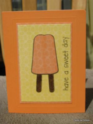 Have a sweet day
I like to do a paper-pieced card and a regular stamped card for each new set I get. Here is the paper pieced one, sorry it's blurry!
