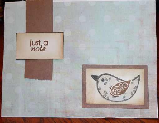 just a note
Simple & quick note card! I used a pop dot under the birdies wing for dimention
