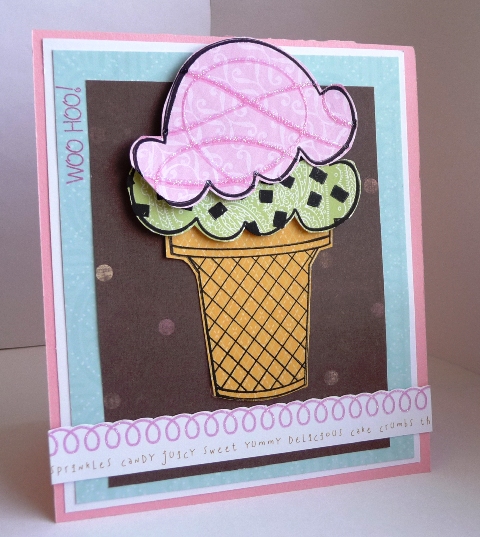 Yippee! Ice Cream
paper pieced ice cream cone using DCWV Sweet Stack & Woo Hoo! Sentiment from freebie/bonus (love the club extras!)
