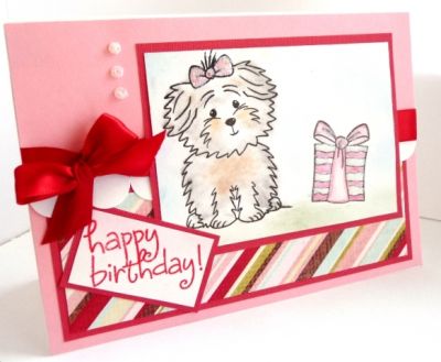 Pink & Girlie Happy Birthday
The "pearls" on the side are actually dots of Glossy Accent coverd in irredescent glitter
