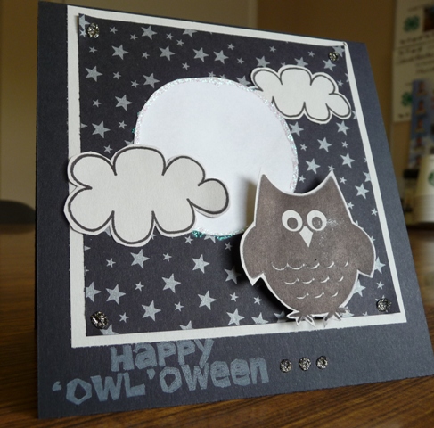 "owl"oween
I also used the clouds from kites2build. I hand cut the circle for the moon, chalked w/grey chalk to add some depth & then went around the edge w/ glitter glue to give it a sparkly "halo/glow"

