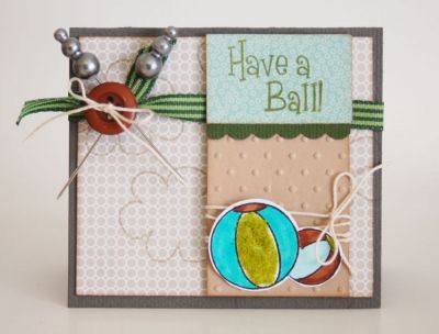 Have a Ball card
I colred in the beach balls with Copic Markers and then I added sage Flower Soft to the center of the ball for additional texture.
Keywords: Flower Soft Beach Ball Card