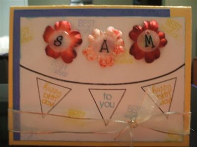 Birthday card
Banner birthday card, embellished with flowers and name made from Shrinky Dink paper.
