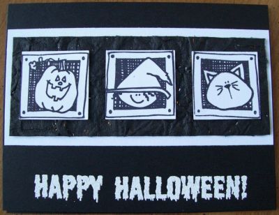 Happy Hallowe'en
I can't remember where I got these stamps, but I have had them for a number of years and have never used them.  The sentiment from Spooky2Scare goes perfectly with them.
