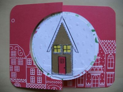 Christmas flip card
I used flocking on the roof and ground for an inviting touch!
