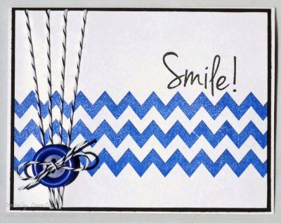 Just Smile
Card made with basic black and white cardstock...B&W twine, blue button, used Chevrons2stamp and Faces2stamp
Keywords: chevrons2stamp faces2stamp