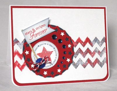 Tie Dye 4th of July
Used Chevrons2stamp  and Stars4You with Distress Ink in Festive Berry and Stormy Sky.  Also used spellbinders circle stars dies.
Keywords: Chevrons2Stamp Stars4You
