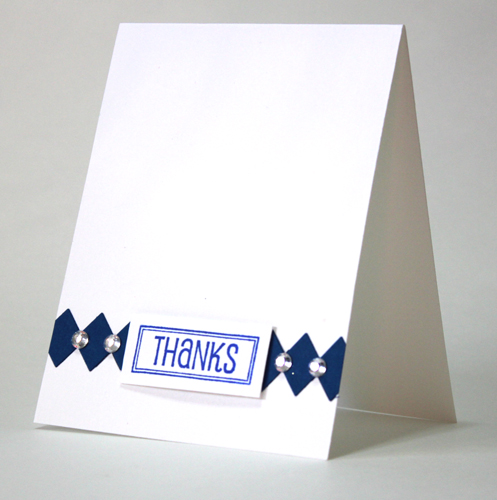 Thanks - Chevron Dies
Diamond border created by cutting with chevron die, rotating 180 degrees and cutting again. Add a greeting and a little bling and it's ready to go ;)

TFL!
http://tamimayberry.blogspot.com/
Keywords: chevron dies