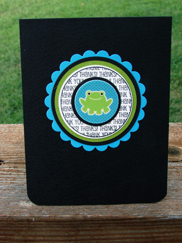 Thank You Froggie
The Stamps of Life Stamps: sentiments4circles
Chipboard frog image: from Michael's
Dies:Spellbinders
Keywords: sentiments4circles