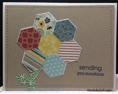 Hexagon flower
Simple card using hexagon dies.
Keywords: hexagons, dies, flower