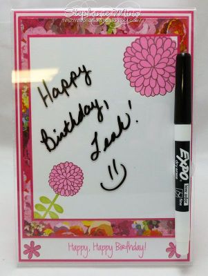 Mums Dry Erase Board
I love watching tutorials and videos.  I got this idea from a video and have making tons of them for birthday gifts!  You can see the video on my blog post:  http://stephaniemino.blogspot.com/2012/03/another-dry-erase-board.html

