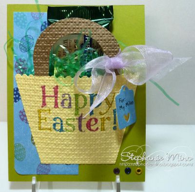 Easter Basket Card
My husband just loves these Ghirardelli chocolates, so I'm putting this card inside his basket with several bags of the chocolates along with some other goodies!  
Keywords: Easter