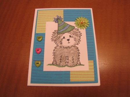 Puppy Love
I copied the sketch and colors from Vicki G.'s example but changed the embellishments.  I was so pleased with how it turned out that I had to share.  I love this stamp set!
