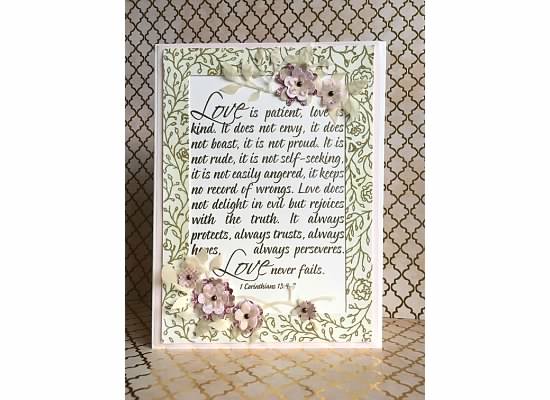 Love is...Wedding Card
The border around the card is from the wedding invitation which the bride designed herself. It was fun to be able to incorporate this into the card.
Keywords: quote2love, quarter flowers with leaves, wedding, love, christian