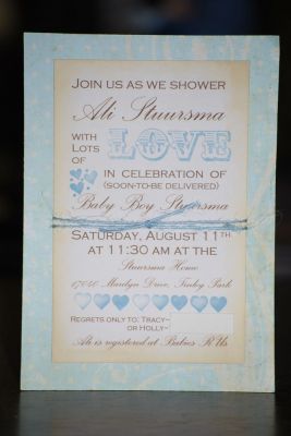Baby Shower Invitation
I saw this idea on Pinterest.  I printed most of it on the computer, but filled in some spaces with TSOL stamps. 
