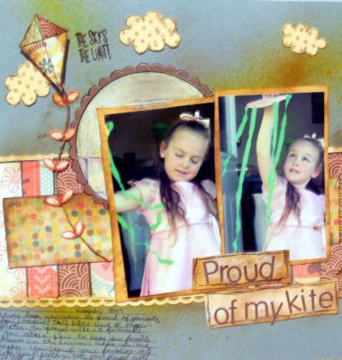 Proud of my kite
Story says:
 You were so proud of yourself for making this kite out of paper plates. You played with it for weeks . You also also love to wear your pretty dresses when you are happy. You shared your favorite kite with your brothers too. You played with it till it fell apart. When that happed you saved what your could and played with the pieces...

