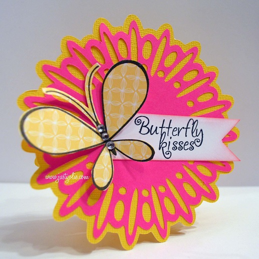 Butterfly Kisses
Details on my blog
http://tinyurl.com/a4q3xxx
Keywords: butterfly2build, flower, shaped card, spring