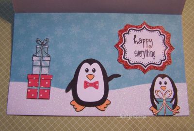 Happy Everything {inside of card}
I used Pneguins4Christmas & Stamps4FancyLabels.  I masked to get the sentiment "Happy Everything" using Penguins4Christmas and Scream4IceCream.


