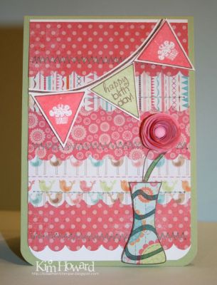 Happy Birthday
Card details:
Stamps: banners4all and flowers2share from The {Stamps}of Life
Cardstock: Whisper White, Certainly Celery, I'm a Princess Pink, My Mind's Eye Tickled Pink
Inks: Dish All the Dirt Brown, Berry Sorbet, Copic BG75 to color in vase stripes
Embellishments: Rolled Flower Die from MFT, Janome sewing, spot unavailable
Keywords: banners4all, flowers2share