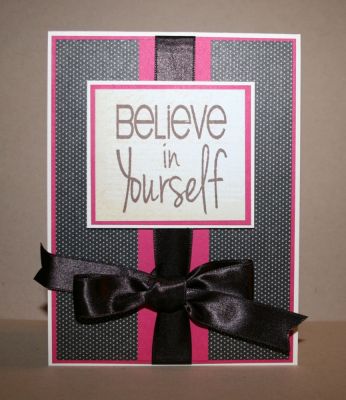 xx-Believe in Yourself
Card details:
Stamps: Phrases2Say from The {Stamps} of Life
Cardstock: Melon Mambo, Very Vanilla; Patterned Paper: My Mind's Eye Blush
Inks: Memento Rich Cocoa
Embellishments: Dish All the Dirt Brown Ribbon, Dimensionals from Stampin'Up!

Keywords: phrases2say