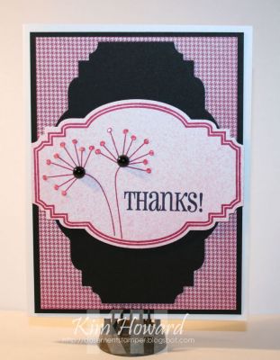 **Thanks!
Card details:
Stamps: Calm2keep and Thanks2you from The {Stamps} of Life
Cardstock: Basie Black, Whisper White, My Mind's Eye Lost &amp; Found-Blush
Inks: Color Box by Stephanie Barnard-Raspberry &amp; Licorice, Stephanie Barnard Sprays-Bubblegum
Embellishments: Majestic Labels from Sizzix for Stephanie Barnard, Michael's pearls, Sprinkles Glitter from The {Stamps} of Life
Keywords: calm2keep thanks2you
