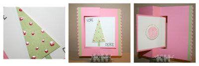 Love, Joy, Peace
My first card uses the Trees4Christmas set from The {Stamps} of Life. I love this set and think I'll be using it for a lot of my holiday cards this year.  The tree has several different designs to choose from and I love the circle sentiments.  I used some liquid pearls in Petal Pink for my dots on the trees and the trim uses the Wavy Die Set.  
Keywords: trees4christmas