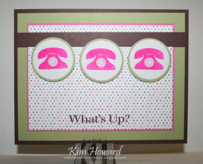 *What's Up?
Card details:
Stamps: Phone4you from The {Stamps} of Life
Cardstock: Chocolate Chip, Pear Pizazz, Paint the Town Pink, Naturals White, Simple Stories Sn@p Life
Inks: Color Box by Stephanie Barnard-Chocolate and Guava
Embellishments: Circle Punches
Keywords: phone4you