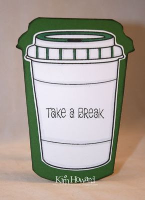 Take a Break
I created a coffee cut gift card holder with this one.  It opens and inside holds a gift card.  See next upload for inside.  The holder is a belly band that replicates the protectors on the Starbucks coffee cups.
Keywords: coffee4two