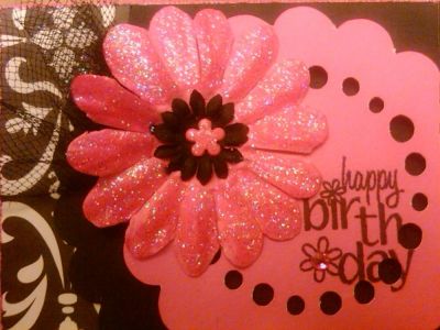 Glittery Flower Happy Birthday Prize Ribbon Close-Up
