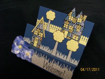 Welcome Stair Step card
This card won a color combo challenge over at Scrapmasters Paradise.  YEAH !!!!  Awesome stamps ..loved working with them
Keywords: Stair Step Card