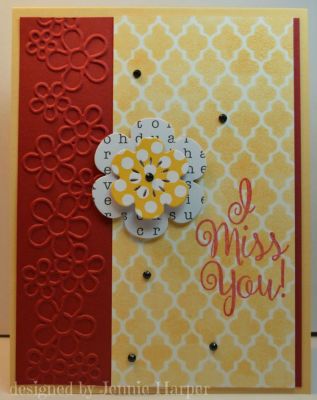 I Miss You
I used the new Flowers/Dots 3 Pack Embossing Folder.
Keywords: TriplitFlower2 happycalligraphy2stamp, triplitflowers#2,