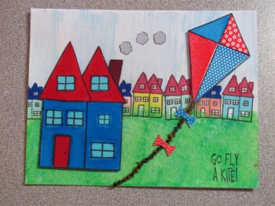 Spring Card
Daughter's version of the Mother/Daughter monthly card challenge.
Keywords: Houses4us, Kite2Fly, Copic Markers, Watercolor Pencils, Gelato paints, fiber, pop dots