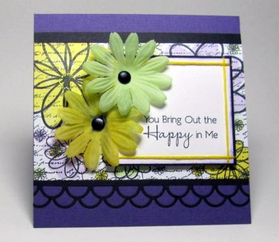 Buddy0001
I built my own background paper by stamping text background in black and then stamping flowers in Dandelion, New Sprout and Lulu Lavender. 
Keywords: flower2doodle