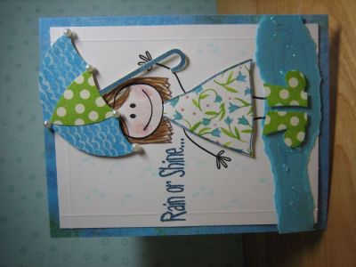 Rain or Shine Card
LOVED that polka-dot section for the umbrella, and had to create some boots to match...The girl is from the "kids2love" stamp set.
