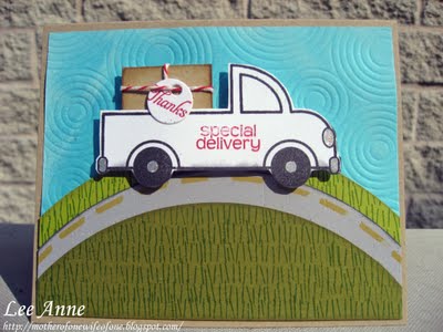 Special Delivery
I also used the grass from bunny4Easter to stamp the hills! More info on my blog:
http://motherofonewifeofone.blogspot.com/
