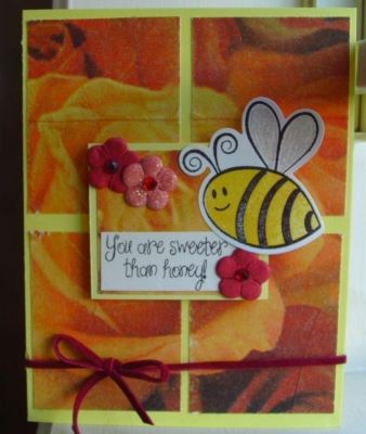 You are sweet
used the paper napkin, saran wrap technique for background
