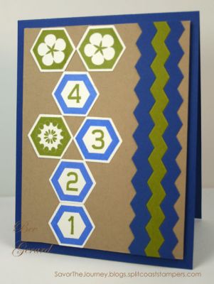 Hopscotch 4 You!
As I was playing with shapes cut with the new Hexagon Dies, I found myself assembling a paper version of hopscotch!   Look Mom, no chalk!
