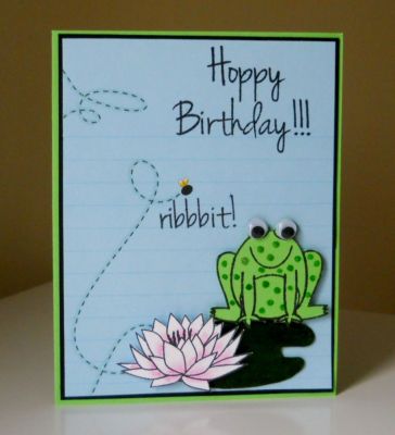 Ribbbit
I needed to make a card for my granddaughters birthday so I was excited to get this stamp set in the mail this month.  I saw in the gallery where someone used crystal effects on the lily pad so I tried it and I liked the effect.  

