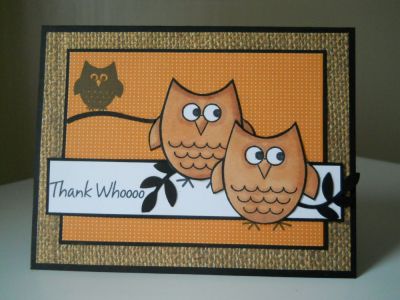 Thank Whoooo
I used this stamp set to create a sketch challenge at Split Coast Stampers a week ago.  Received several comments from the members there.  Thought I would share it with The Stamps Of Life's fans.
Keywords: thank you