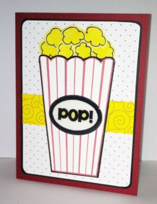I recently joined the stamp and die club and this is the first set I received.  Had fun making this card.  Used a couple of misc. designer papers and also used crystal effects on both the popcorn and POP emblem to add a little dimension.  Rounded the corners of the panels to blend in with the round popcorn.   Colored the popcorn with copic markers.  This should make the perfect happy birthday card for one of my many nephews.
