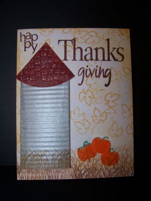 Happy Thanksgiving
I made the silo three dimensional.  Used the grass from Eggs4Easter and the pumpkins and sentiment from Thanks2Fall.  

