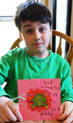 Hoppy Birthday
My 9 year old grandson, Caleb, with his Hoppy Froggy BD Card!
