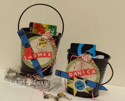 Back to School Buckets
I upcycled some little buckets (sprayed them black) as gift card holders for my girls as little back to school gifts.
